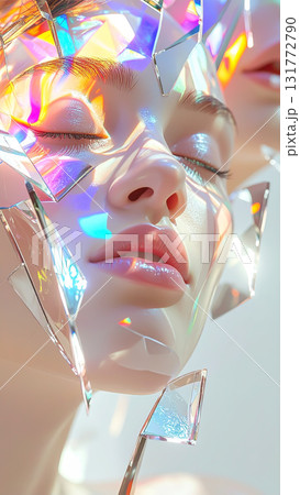 神秘に輝く女性のツヤ肌ポートレート　透明感とプリズム 131772790