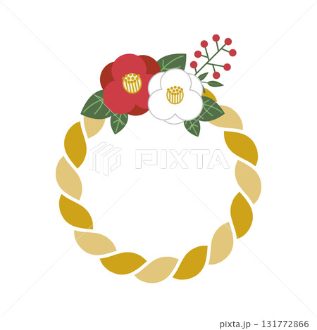 椿と南天のしめ縄のイラスト（ゴールド） 131772866