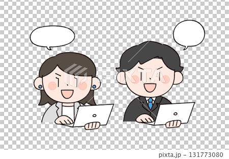 兩名身著工作服的男子和女子的插圖 131773080