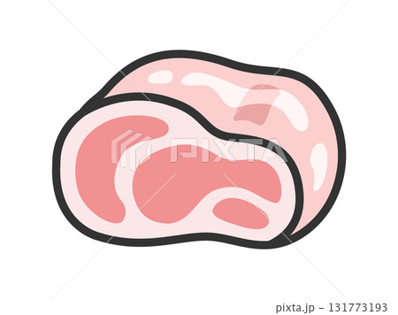 生の、豚肉ブロックのアイコン（線画カラー）のイラスト 131773193