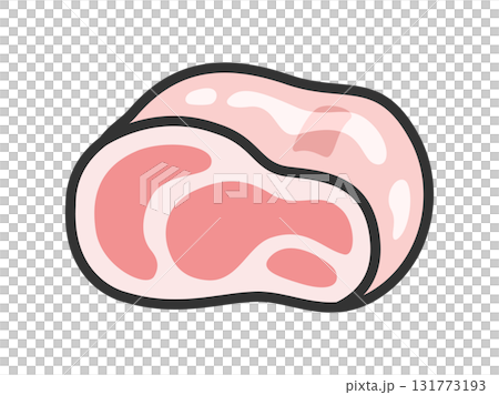 生の、豚肉ブロックのアイコン（線画カラー）のイラスト 131773193