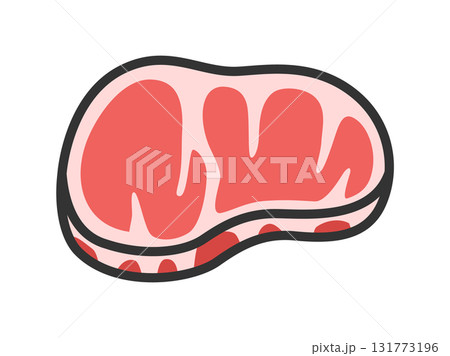 生の、牛ステーキ肉のアイコン（線画カラー）のイラスト 131773196
