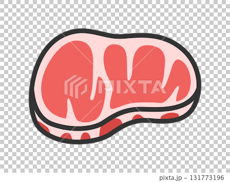 生の、牛ステーキ肉のアイコン（線画カラー）のイラスト 131773196