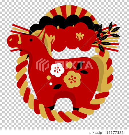 馬年新年賀卡圖示02,紅黑色,紅馬,雙山茶花裝飾,可愛,插圖 馬年新年賀卡圖示02,紅黑色,紅馬,雙山茶花裝飾,可愛,插圖 131773224