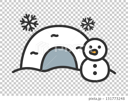 雪で作った、鎌倉のアイコン（線画カラー）のイラスト 131773248