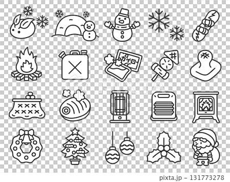 冬シーズンのアイコン（線画）のイラストセット 131773278