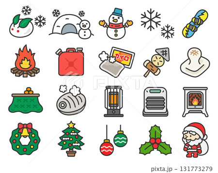 冬シーズンのアイコン(線画カラー)のイラストセット 冬シーズンのアイコン(線画カラー)のイラストセット 131773279