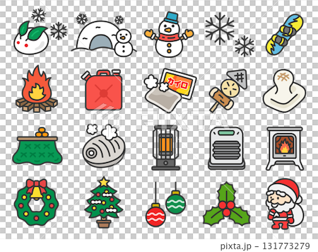 Winter season icon (line drawing color) illustration set Winter season icon (line drawing color) illustration set 131773279