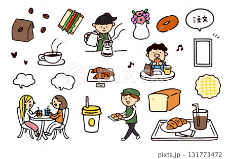 パン屋と人物のイラストセット 131773472