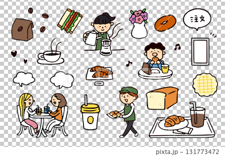 麵包店和人物插圖集 麵包店和人物插圖集 131773472