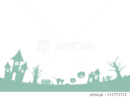 シンプルなハロウィンのライン背景　モスグリーン　横長　コピースペース　ベクター 131773715