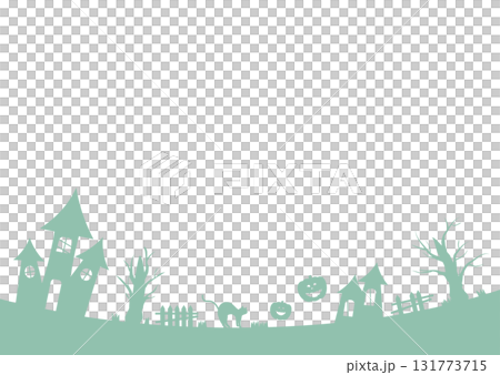 シンプルなハロウィンのライン背景　モスグリーン　横長　コピースペース　ベクター 131773715