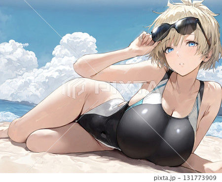 【夏】水着女性イラスト　ビーチ　（AI生成画像） 131773909