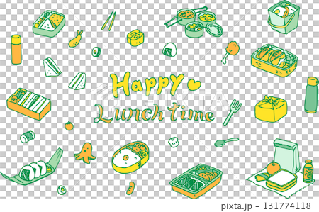 ランチボックスイラスト(緑xオレンジ系) ランチボックスイラスト(緑xオレンジ系) 131774118