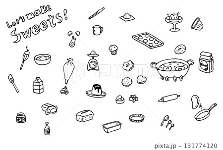 お菓子作りイラスト（線） 131774120