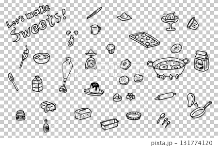 お菓子作りイラスト（線） 131774120