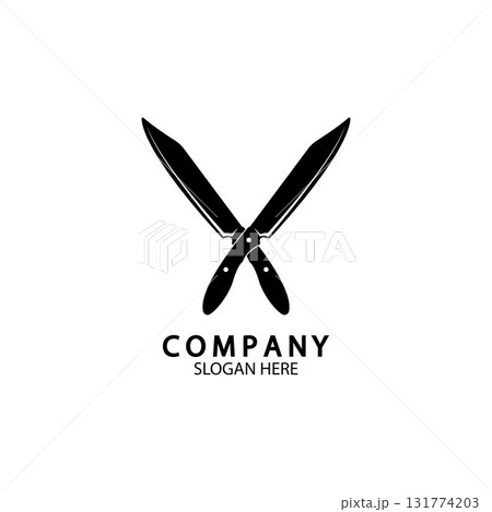 The crossed knives icon. Knife and chef, kitchen symbol. Flat illustration The crossed knives icon. Knife and chef, kitchen symbol. Flat illustration 131774203