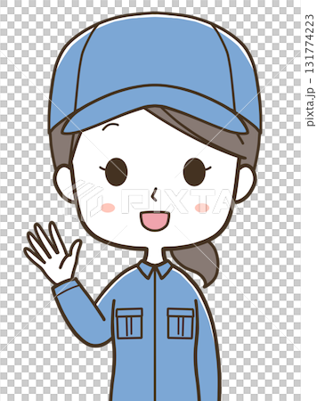 一位年輕女工舉手打招呼的上半身插圖 131774223