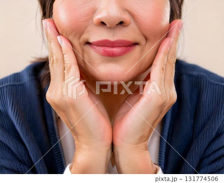頬に手を当てる女性 131774506