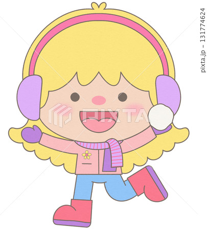 Cute Girls Enjoying Snowballs in Winter Playtime 131774624