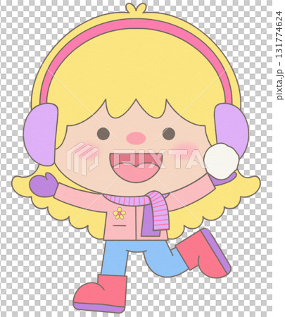 Cute Girls Enjoying Snowballs in Winter Playtime 131774624