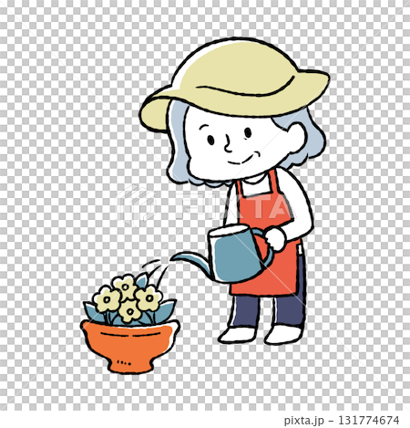 一位老婦人園藝的插圖 一位老婦人園藝的插圖 131774674