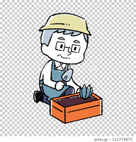 おじいさんがガーデニングをしているイラスト おじいさんがガーデニングをしているイラスト 131774675