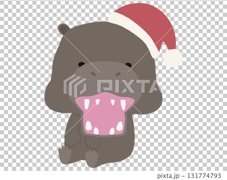 戴著聖誕帽的微笑河馬 131774793