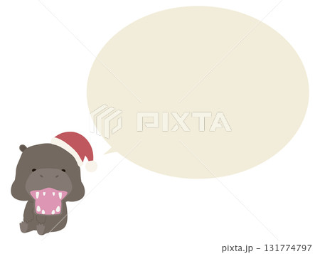 サンタ帽をかぶった笑顔のカバ。吹き出し付き 131774797