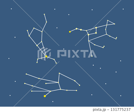 夜空に浮かぶ春の大曲線のイラスト（星座線） 131775237