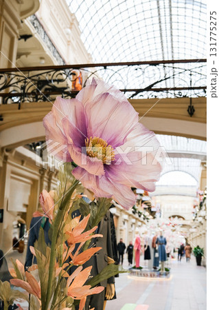 Huge flowers in the spring decoration of the store 131775275