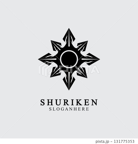 ninja shuriken black solid icon modern design, isolated on white background. flat style for graphic design template. suitable for logo, web, UI, mobile app. vector illustration 131775353