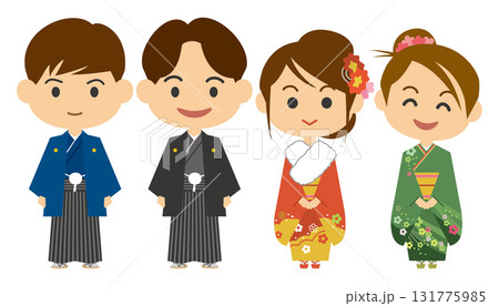 羽織袴姿の男性と振袖姿の女性のイメージイラスト 131775985