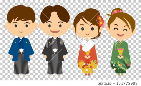 羽織袴姿の男性と振袖姿の女性のイメージイラスト 131775985