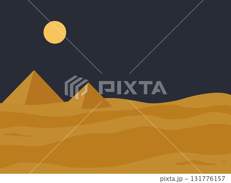 ピラミッドがある夜の砂漠のイラスト 131776157