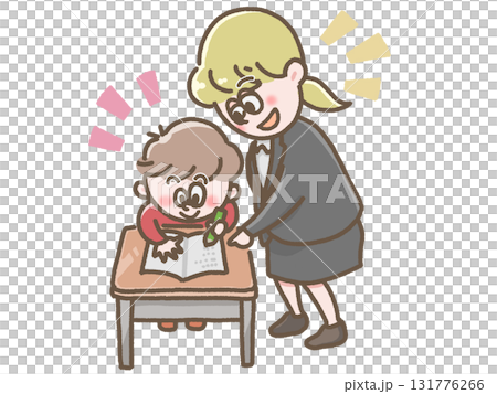 男孩和老師在書桌上學習 131776266