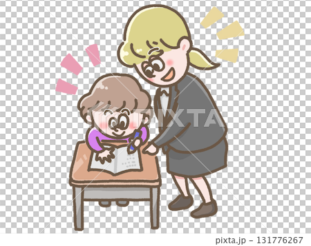 机で勉強する女の子と先生 131776267