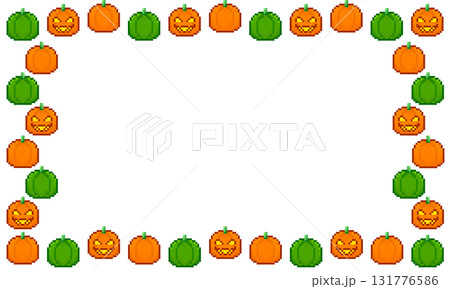 パンプキンのドット絵ハロウィン向けフレーム素材・ゲーム風ハロウィン背景 パンプキンのドット絵ハロウィン向けフレーム素材・ゲーム風ハロウィン背景 131776586