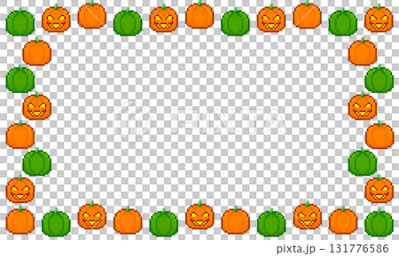 パンプキンのドット絵ハロウィン向けフレーム素材・ゲーム風ハロウィン背景 パンプキンのドット絵ハロウィン向けフレーム素材・ゲーム風ハロウィン背景 131776586