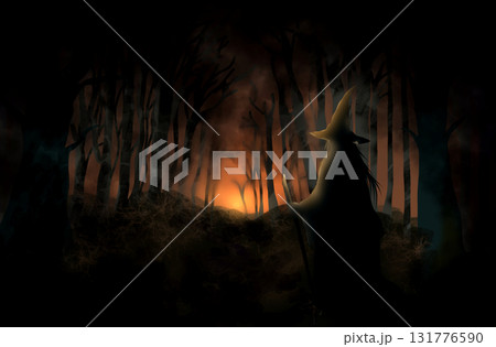 夕焼けの闇の魔女の森 131776590