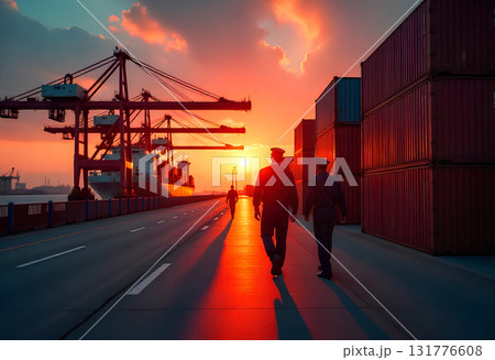 business people on platform in port 131776608