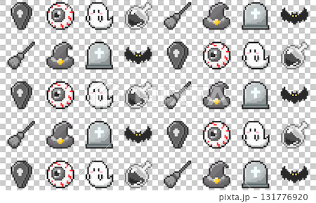 レトロゲーム風ハロウィンのドット絵シームレスパターン素材 レトロゲーム風ハロウィンのドット絵シームレスパターン素材 131776920