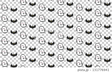 Retro game-style Halloween pixel art seamless pattern Retro game-style Halloween pixel art seamless pattern 131776941