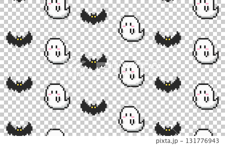 Retro game-style Halloween pixel art seamless pattern Retro game-style Halloween pixel art seamless pattern 131776943