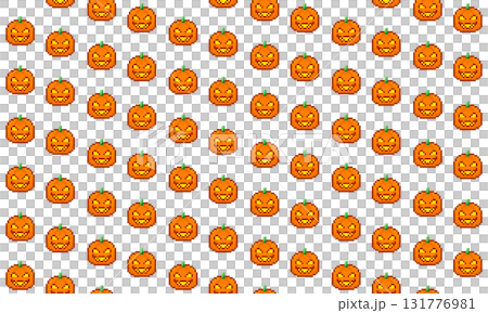 A seamless pumpkin pixel art pattern for retro game-style Halloween designs 131776981