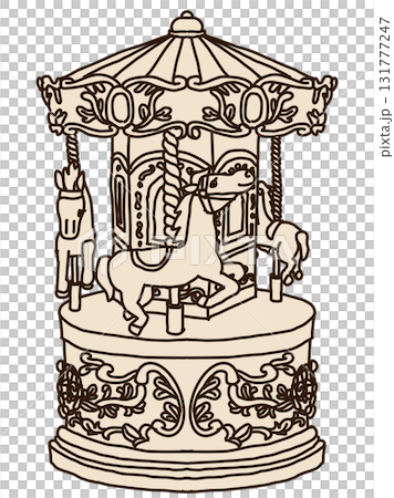 Illustration of a retro merry-go-round music box 131777247