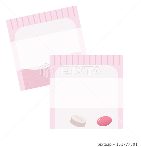 袋入りの粉薬と錠剤のイラストセット 袋入りの粉薬と錠剤のイラストセット 131777301