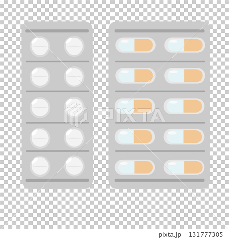 台紙付き錠剤のに種類のイラストセット 台紙付き錠剤のに種類のイラストセット 131777305