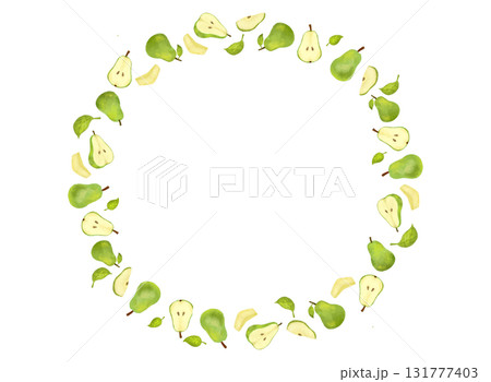 秋の果物・洋梨の水彩風手描きイラストのフルーツ円フレーム素材 秋の果物・洋梨の水彩風手描きイラストのフルーツ円フレーム素材 131777403