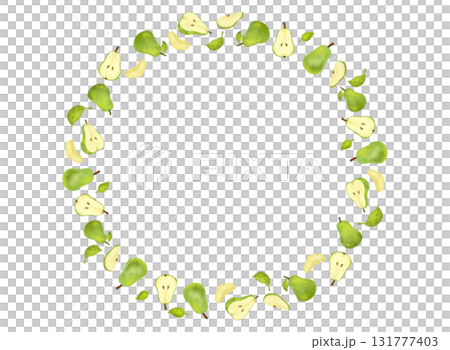 秋の果物・洋梨の水彩風手描きイラストのフルーツ円フレーム素材 秋の果物・洋梨の水彩風手描きイラストのフルーツ円フレーム素材 131777403